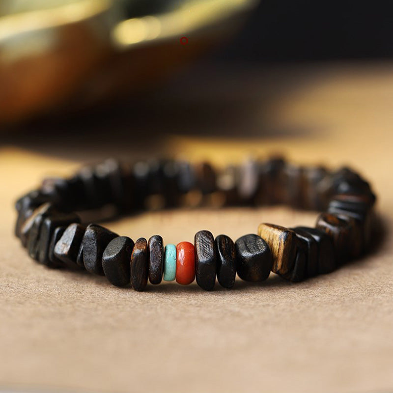 Bracelet d'équilibre en agate rouge et bois d'agar pour la méditation et la paix