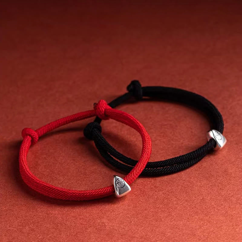 925 Sterling Silver Handmade Fu Character Blessing Bracelet