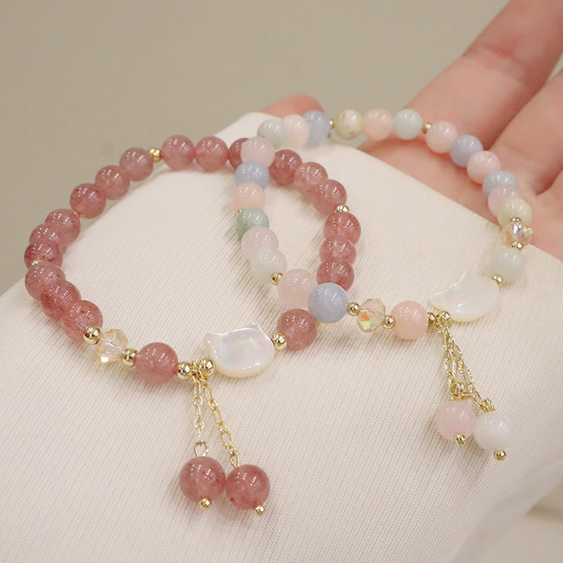 Bracelet Amour Morganite et Quartz Fraise 12-14 cm