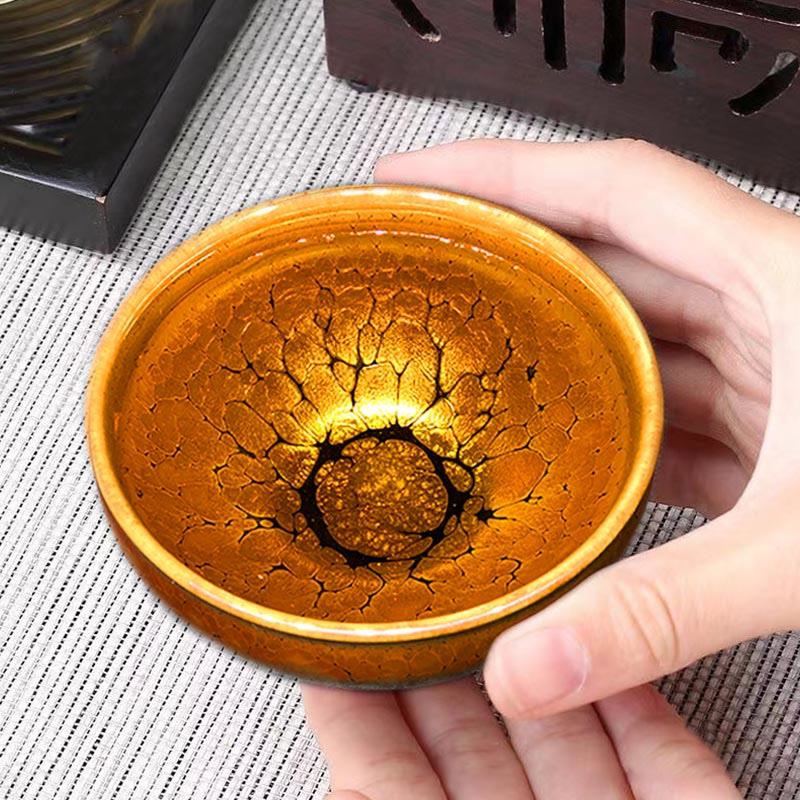 Gold Spot Pattern Chinese Jianzhan Ceramic Teacup 9.5cm