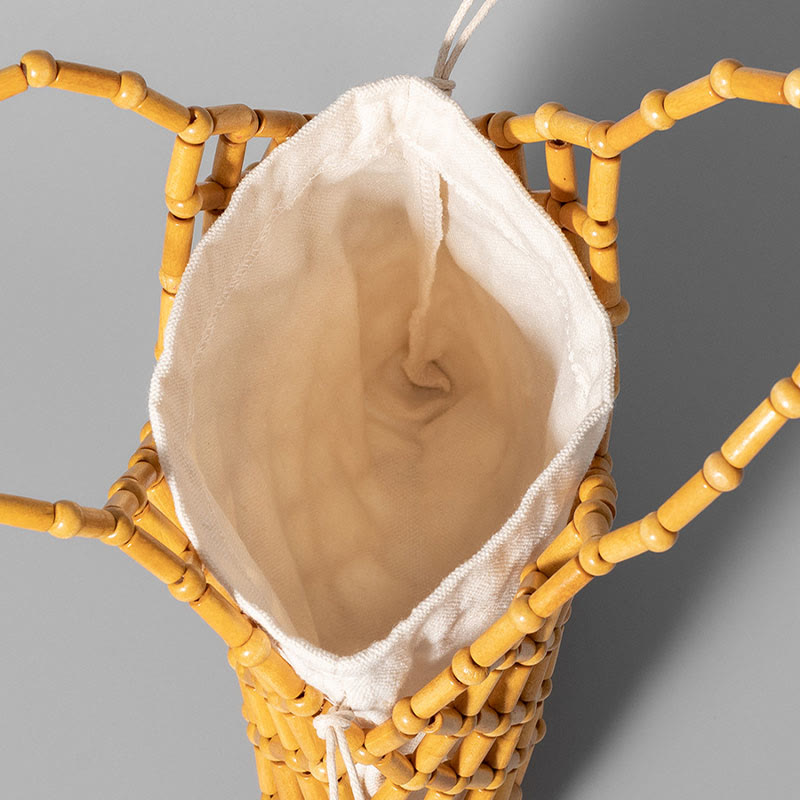 Sac en maille tissée à la main avec perles creuses en bois | Bijoux spirituels