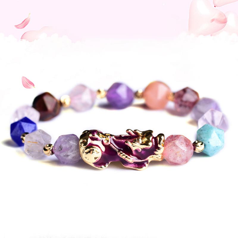 Bracelet Feng Shui Pi Xiu Pixiu en améthyste de 10 mm pour la chance