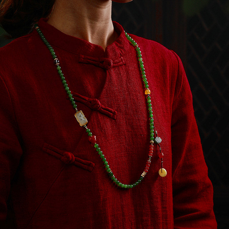 Bracelet Bouddha en jade cyan 108 perles pour la chance et l'harmonie de guérison