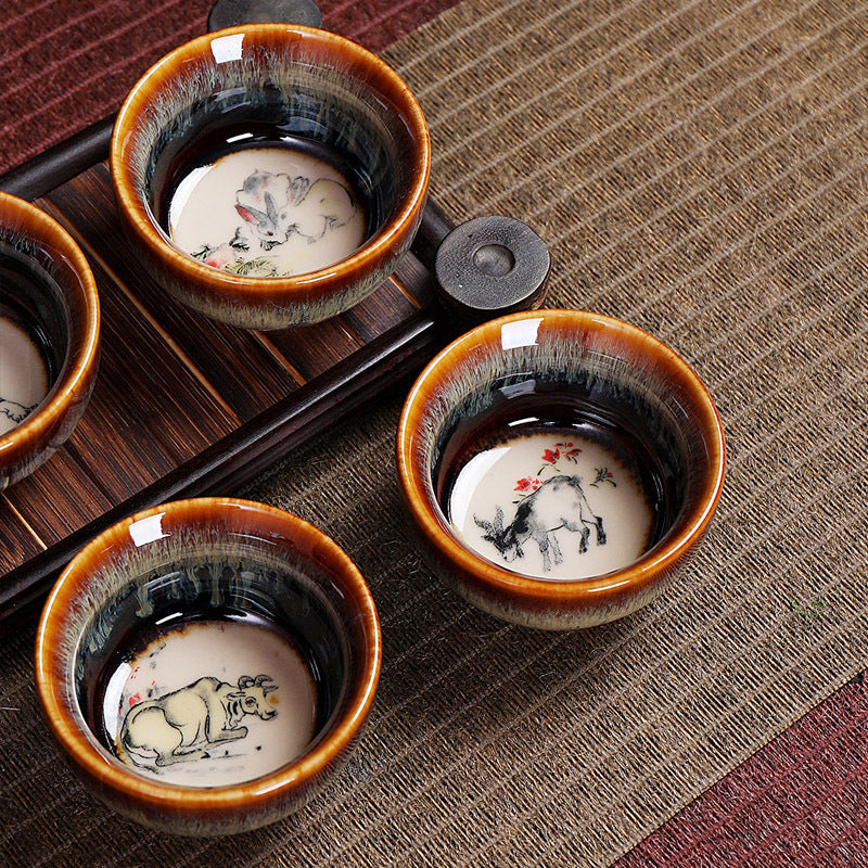 Tasse à thé en céramique 73 ml avec 12 signes du zodiaque chinois pour rituel du thé