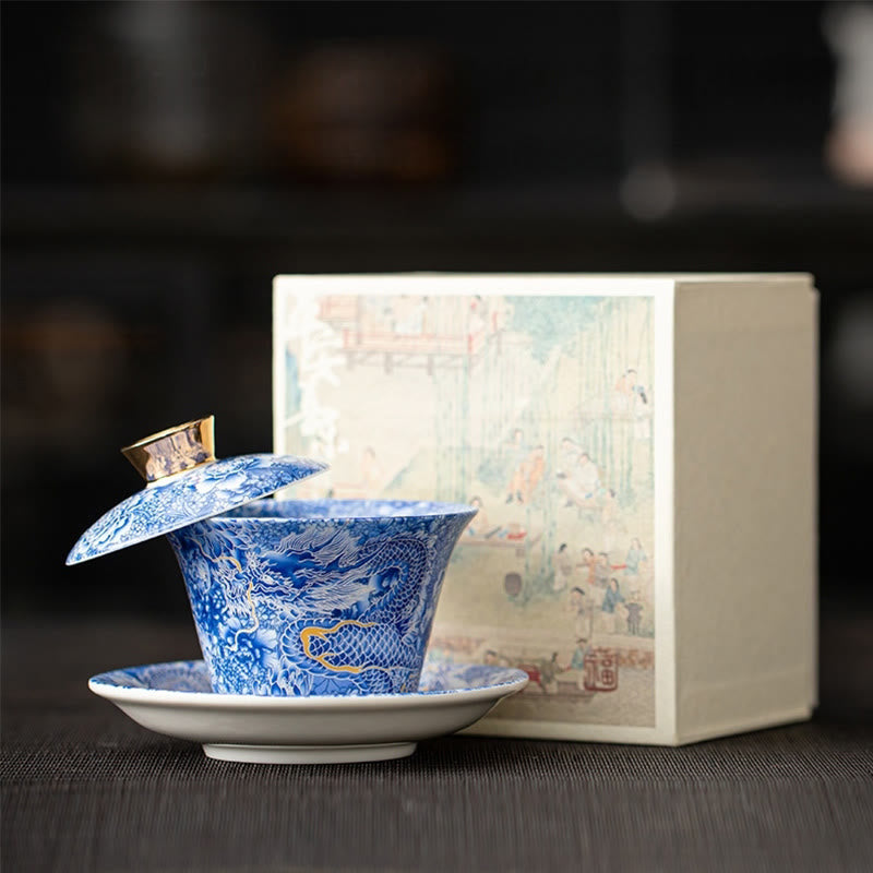 Tasse à thé Gaiwan en céramique 180 ml avec couvercle | Décor Zen