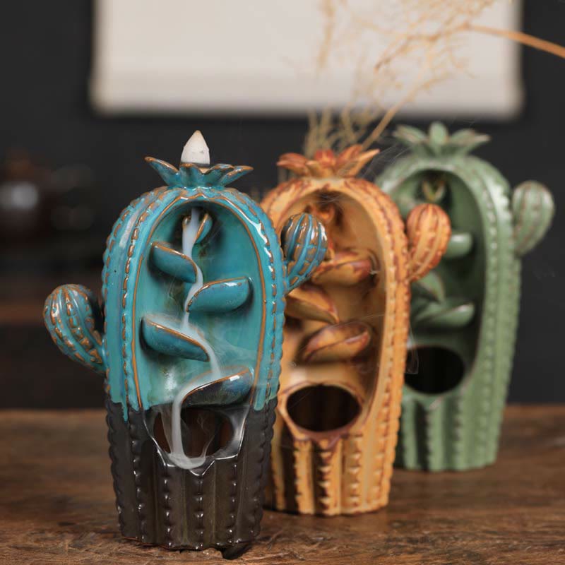 Brûle-encens en céramique à reflux Cactus 12,5 cm Relaxation