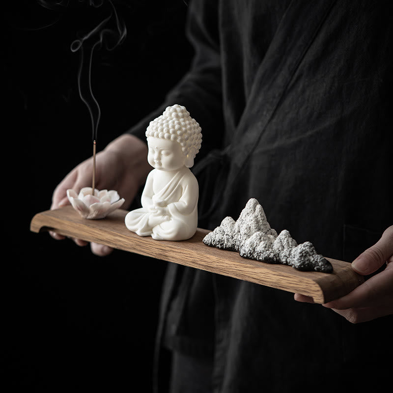 Brûleur d'encens Bouddha en céramique avec motifs de lotus et de méditation