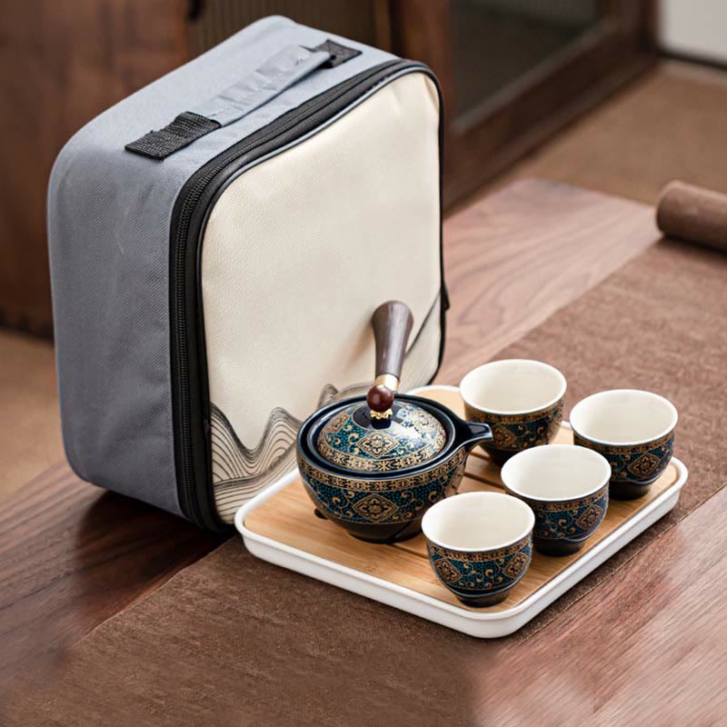 Ensemble de théière chinoise Gongfu en céramique avec sac cadeau portable