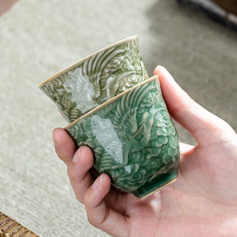 Tasse à thé en céramique « Crane Pine » 80 ml | Tasse Zen Decor