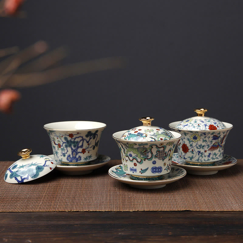 Tasse à thé Gaiwan Sancai en céramique 190 ml avec décor zen