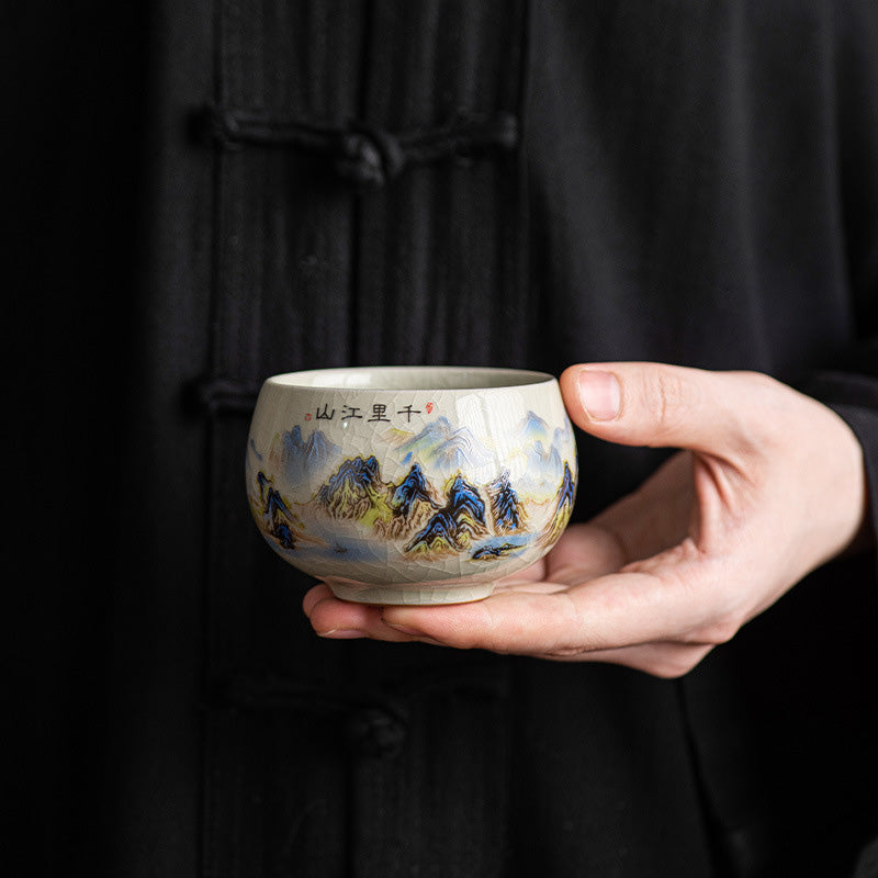 Tasse à thé Kung Fu en céramique 150 ml | Panorama de rivières et de montagnes