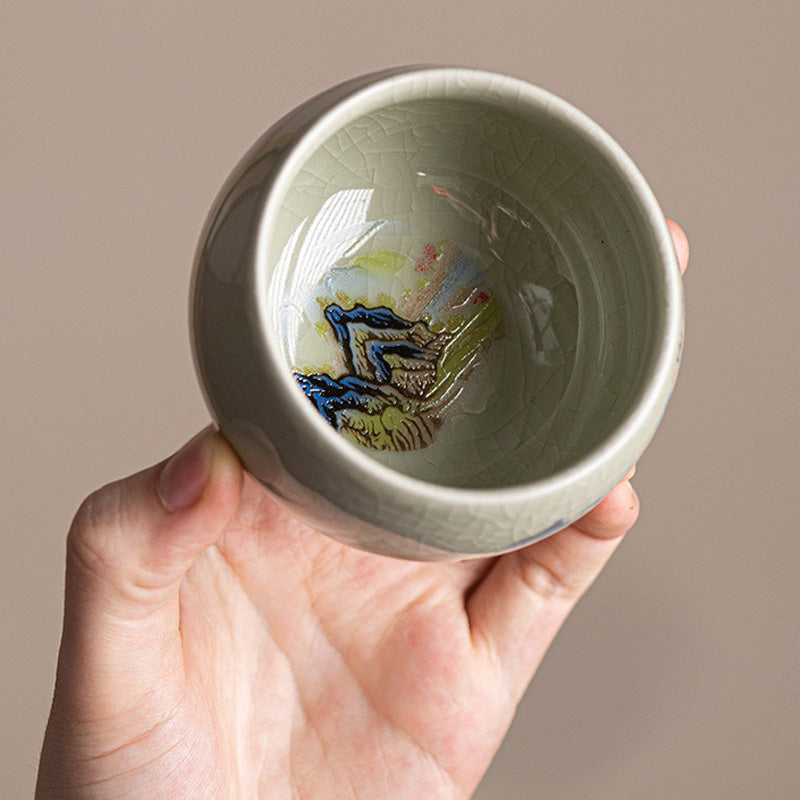 Tasse à thé Kung Fu en céramique 150 ml | Panorama de rivières et de montagnes