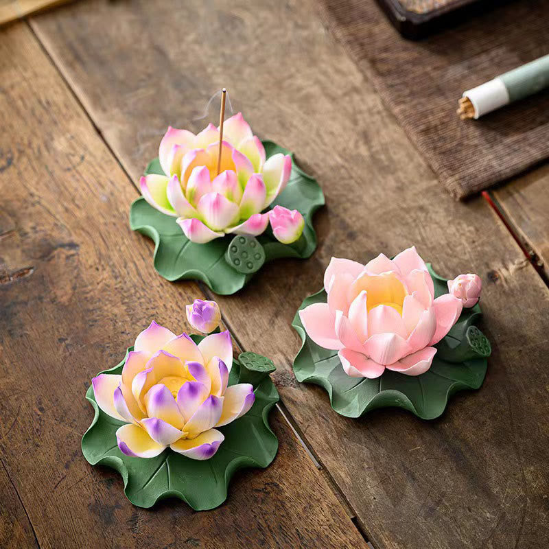 Brûle-encens en céramique en forme de feuille de lotus 10,5 cm