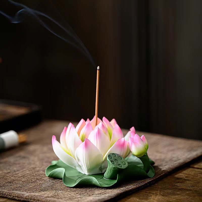 Brûle-encens en céramique en forme de feuille de lotus 10,5 cm