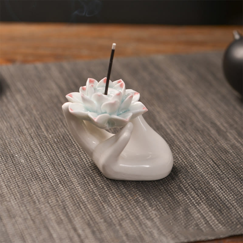 Brûleur d'encens en céramique en forme de main de lotus, 8 x 6 cm