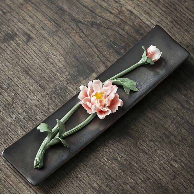 Brûle-encens en céramique Lotus Pivoine Rose 26 cm Spirituel