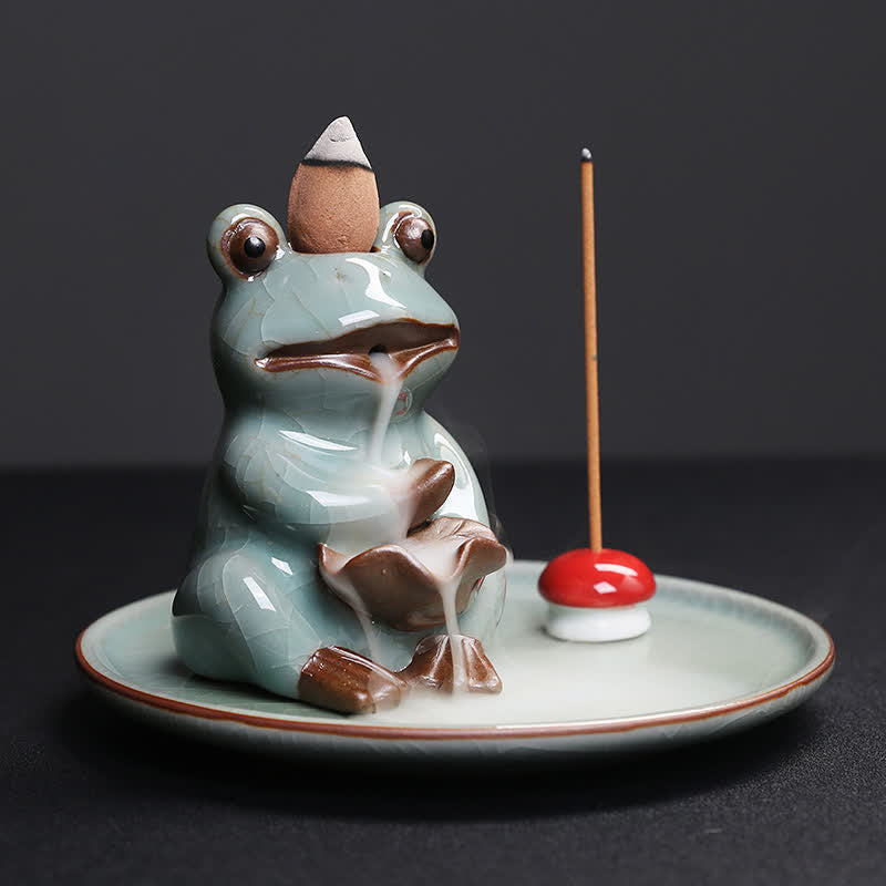 Brûleur d'encens en céramique en forme de grenouille de méditation pour la sérénité
