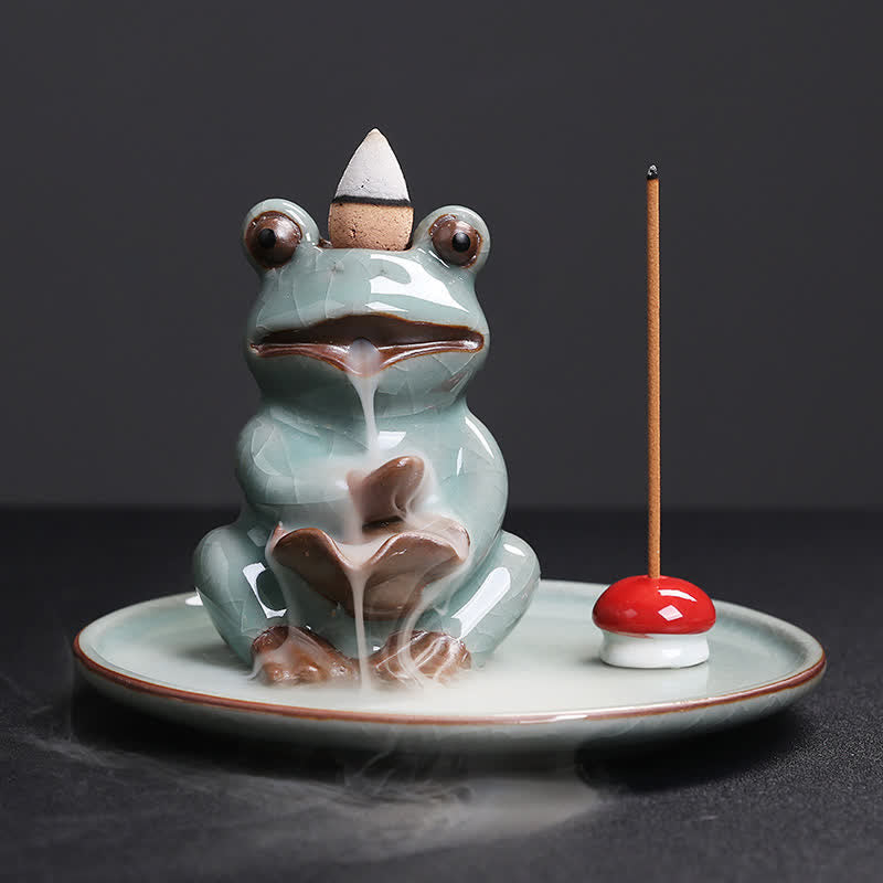Brûleur d'encens en céramique en forme de grenouille de méditation pour la sérénité