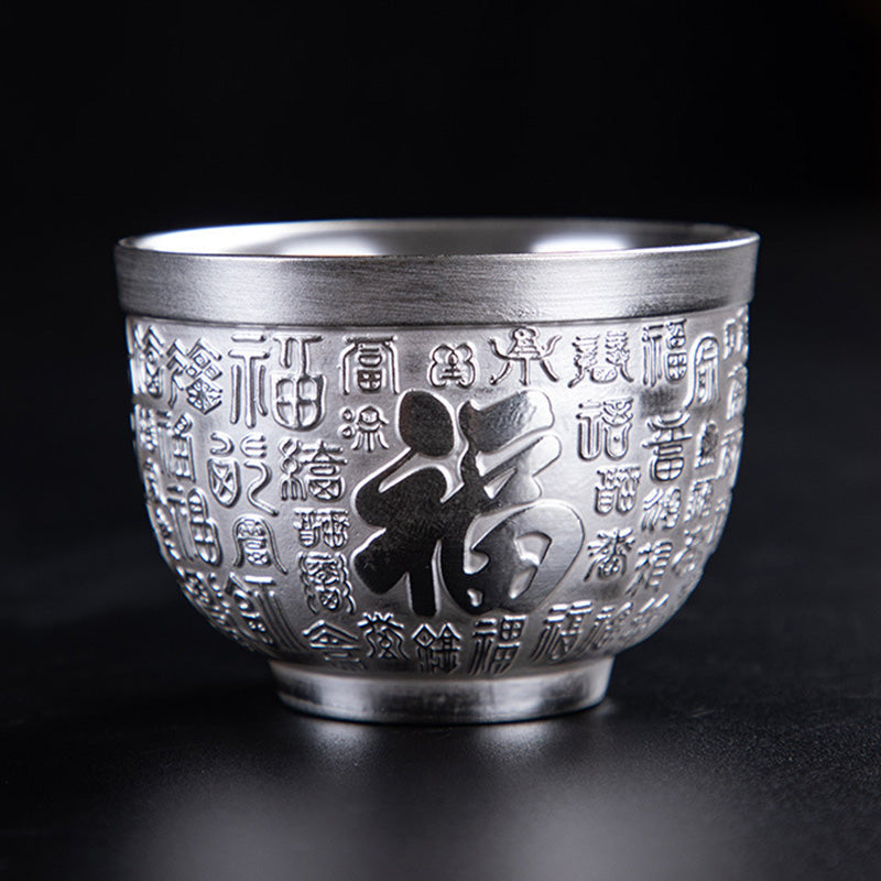 Tasse à thé en céramique avec dragon, phénix et personnage Fu - Décoration zen