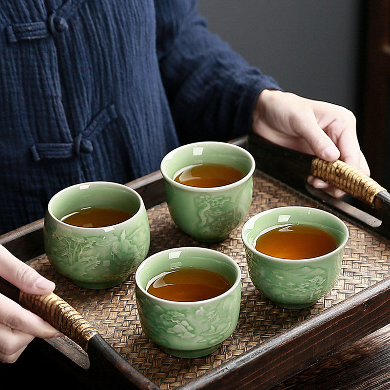 Tasse à thé en céramique avec motif paysage zen | Capacité : 130 à 195 ml
