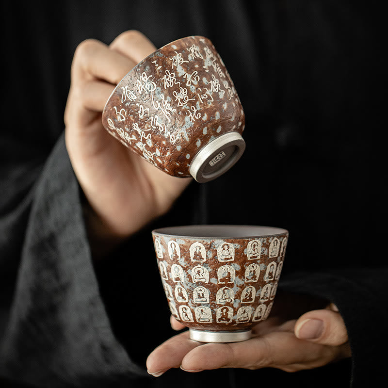 Tasse à thé zen en céramique 100 ml avec coffret cadeau - Décor de méditation