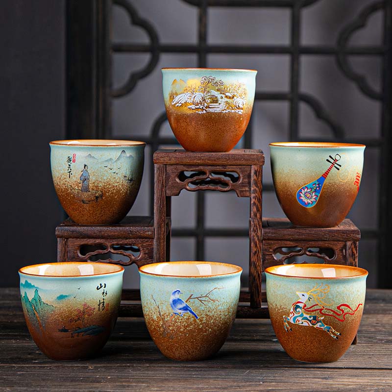 Tasse à thé zen en céramique avec motifs de cerfs et de montagnes 150 ml