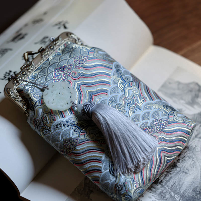 Petit sac bandoulière bleu vagues océan avec chaîne en métal