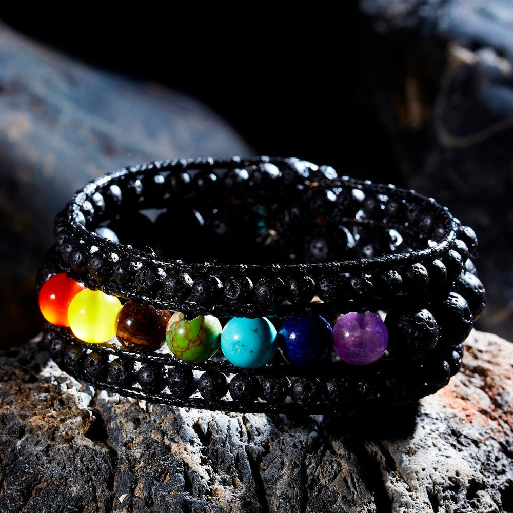 Bracelet d'aromathérapie en pierres précieuses des 7 chakras avec pierres de lave