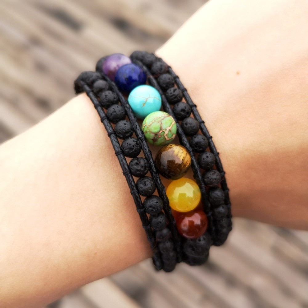 Bracelet d'aromathérapie en pierres précieuses des 7 chakras avec pierres de lave