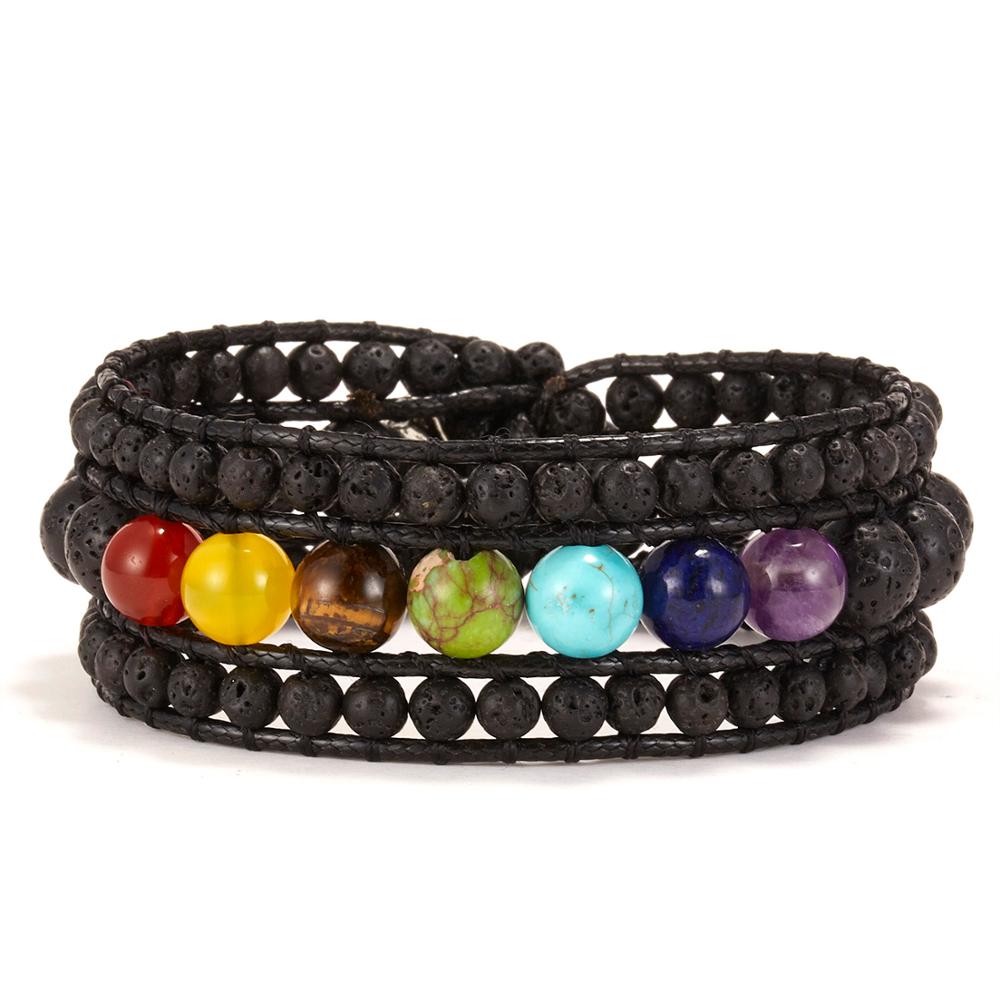 Bracelet d'aromathérapie en pierres précieuses des 7 chakras avec pierres de lave