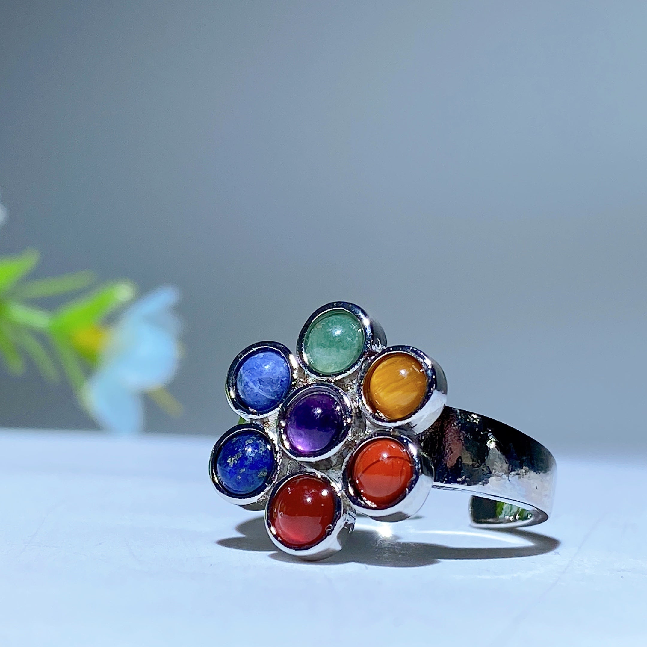 Bague Fleur de Cristal Chakra Argent 24mm Guérison