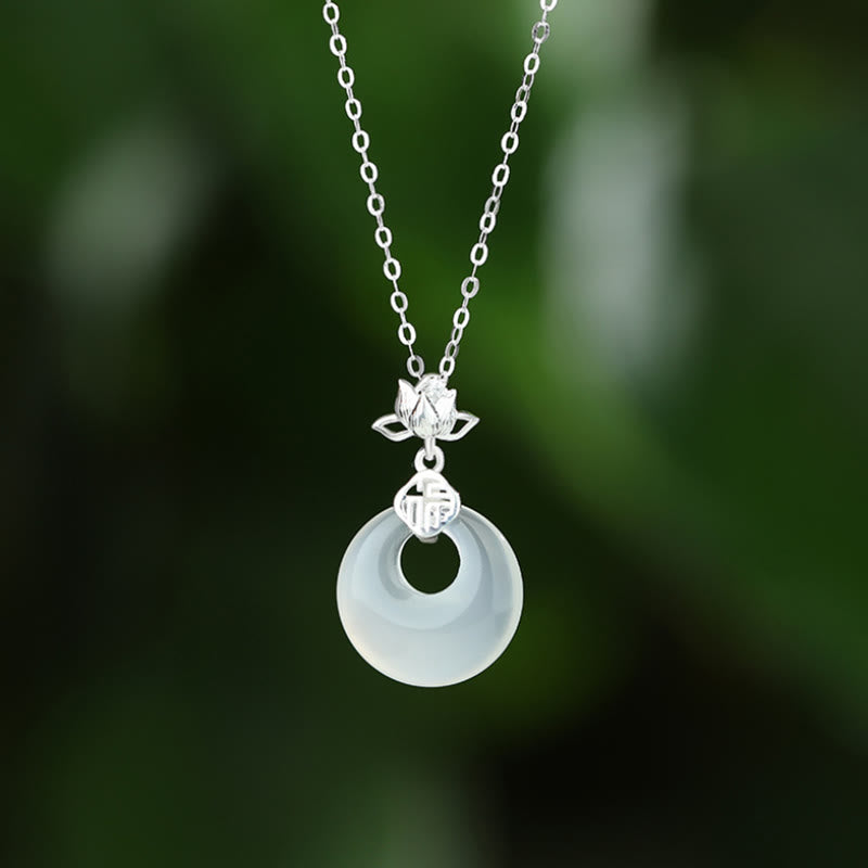 Collier pendentif lotus en calcédoine en argent sterling 925 pour la paix