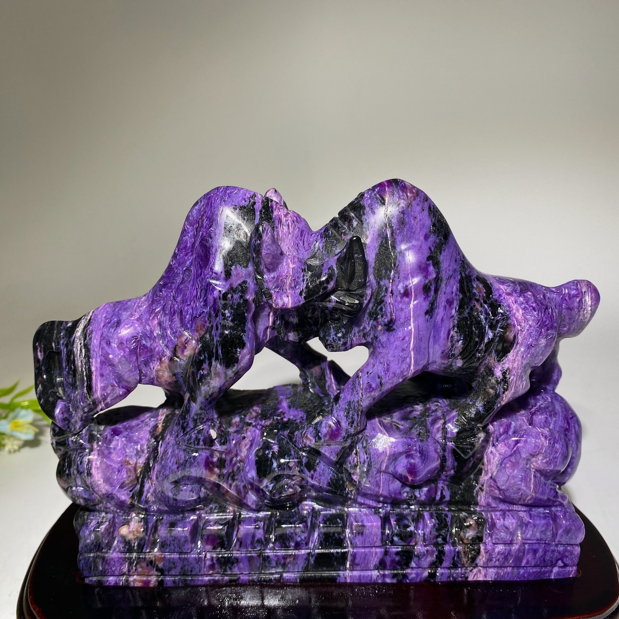 Charoite Crystal Bullfighting Carving 17cm Sculpture