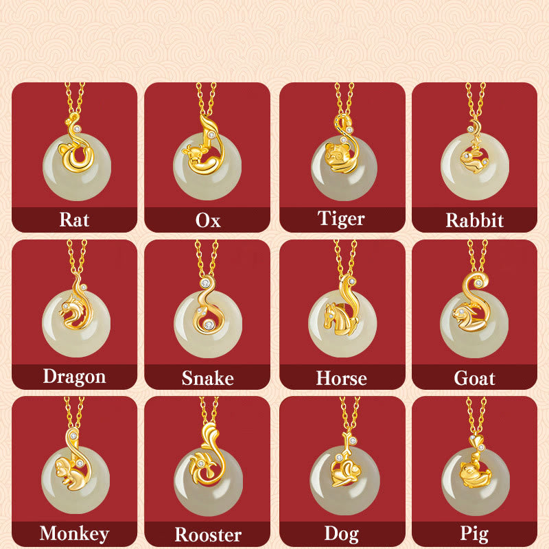 Collier pendentif en jade Hetian du zodiaque chinois