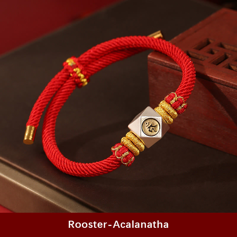 Bracelet enfant signe du zodiaque chinois | Argent 999, corde rouge, porte-bonheur et force