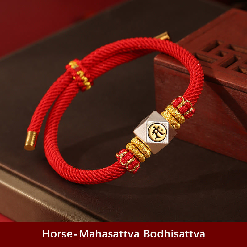 Bracelet enfant signe du zodiaque chinois | Argent 999, corde rouge, porte-bonheur et force