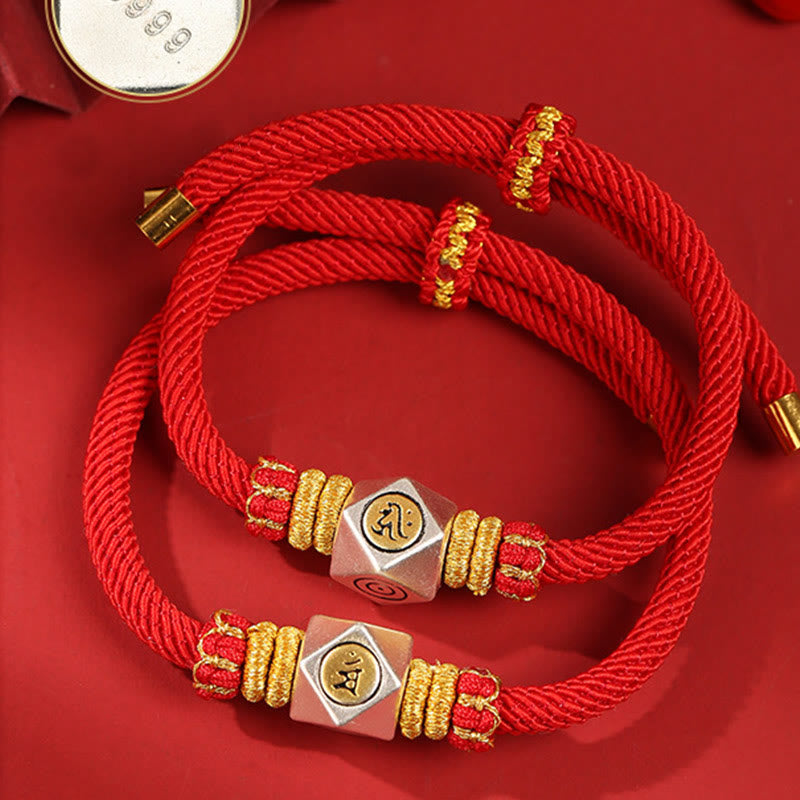 Bracelet enfant signe du zodiaque chinois | Argent 999, corde rouge, porte-bonheur et force