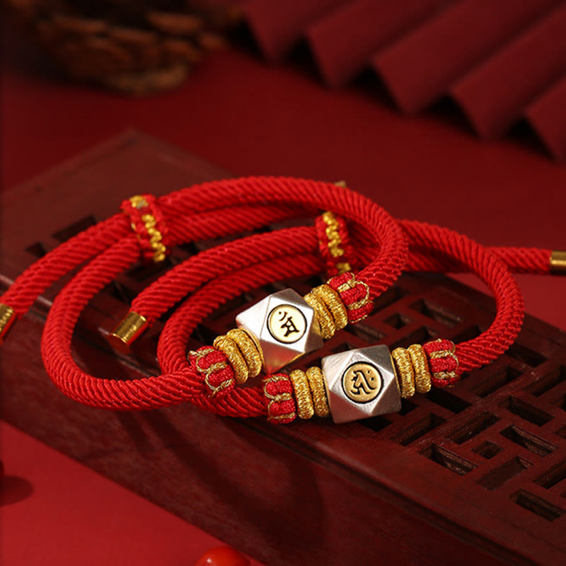 Bracelet enfant signe du zodiaque chinois | Argent 999, corde rouge, porte-bonheur et force