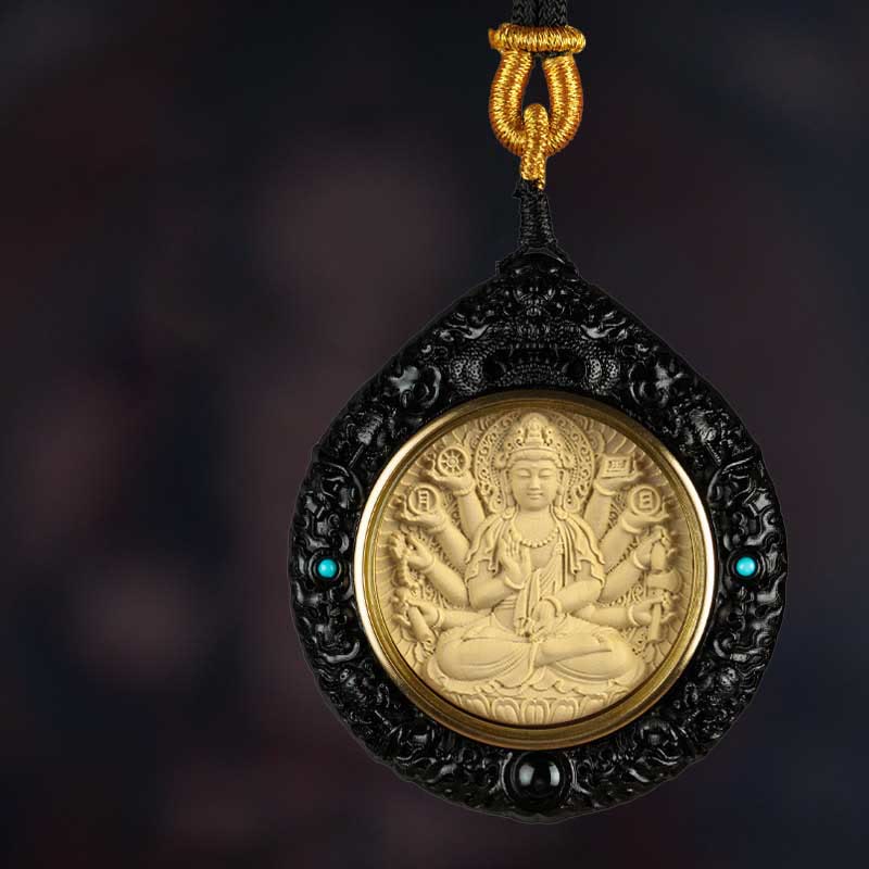 Collier du zodiaque chinois avec pendentif Avalokitesvara et bois de santal rouge