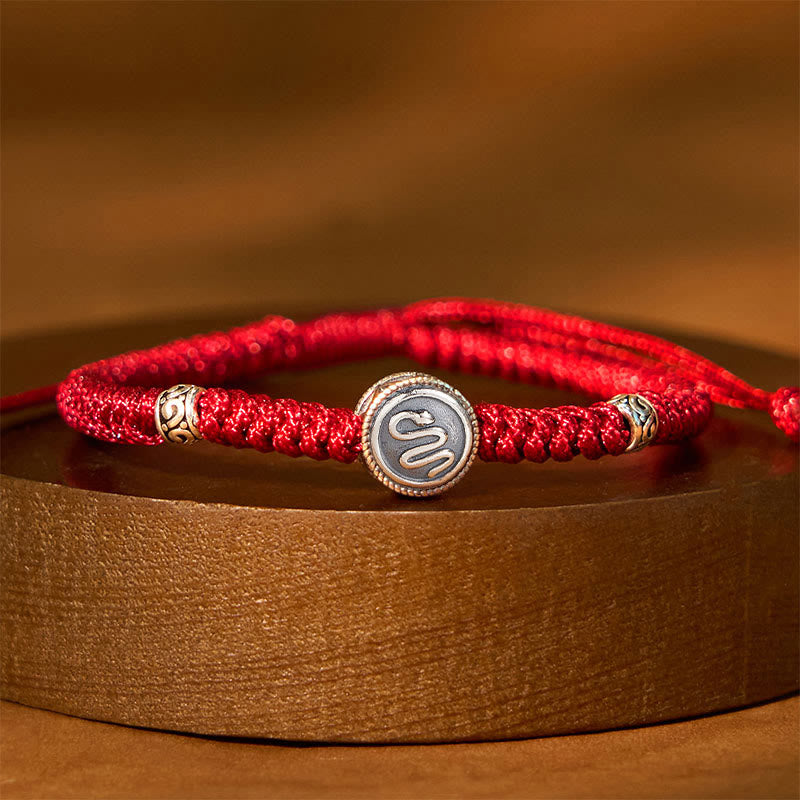 Bracelet cordon rouge zodiaque chinois en argent sterling