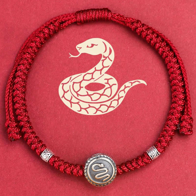 Bracelet cordon rouge zodiaque chinois en argent sterling