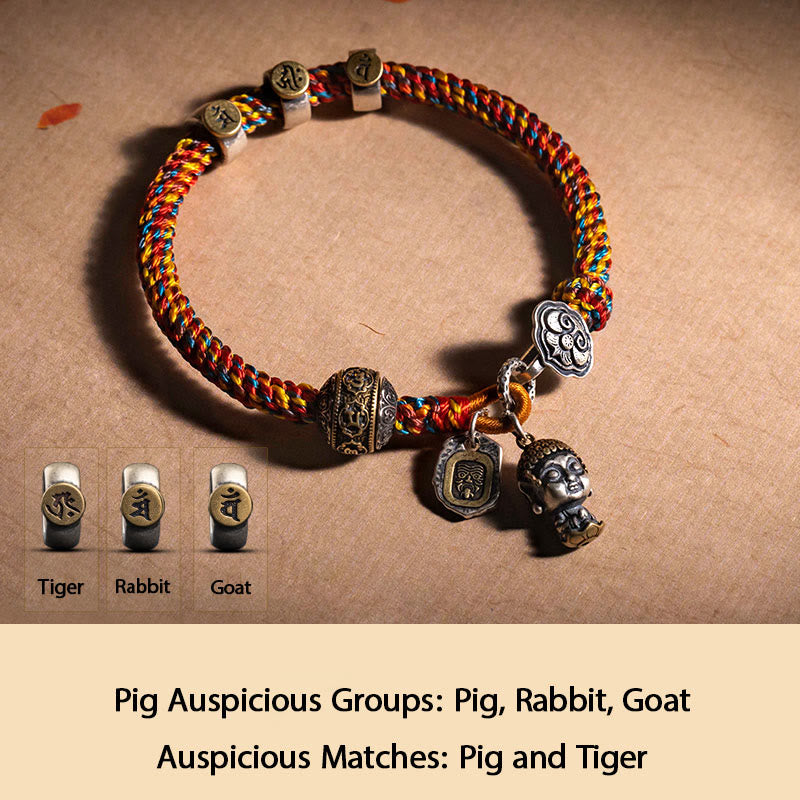 Bracelet en corde d'argent du zodiaque chinois pour la richesse et la protection