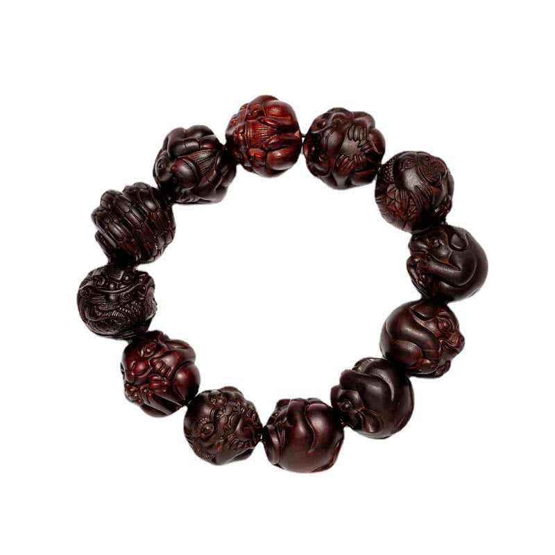 Bracelet de protection en bois de santal rouge à petites feuilles du zodiaque chinois