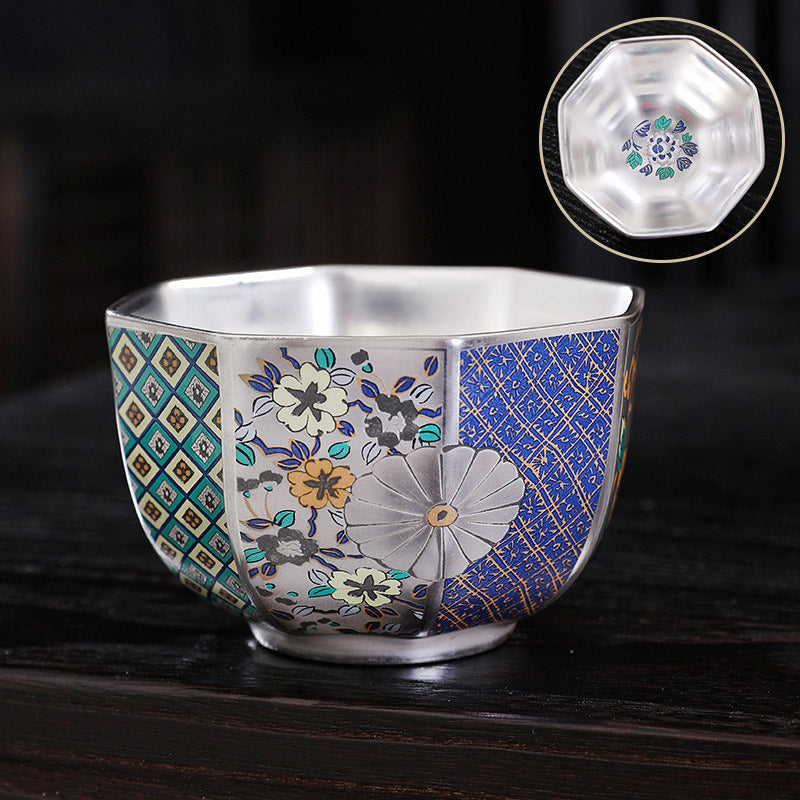 Tasse à thé en céramique chrysanthème pour décoration zen | 165 ml et 100 ml