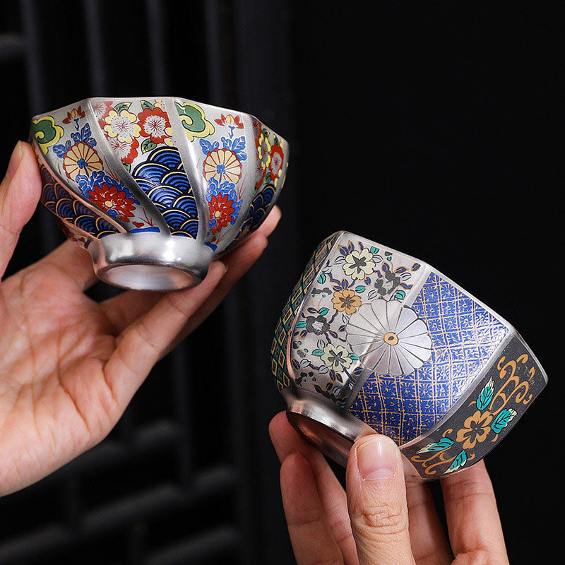 Tasse à thé en céramique chrysanthème pour décoration zen | 165 ml et 100 ml