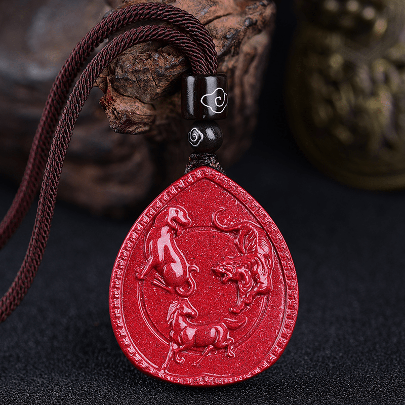 Collier du zodiaque chinois en cinabre avec pendentif de bénédiction