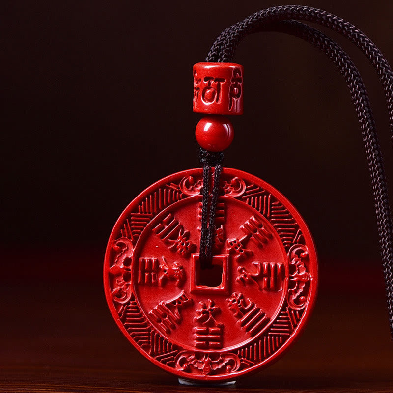 Collier en cinabre avec pendentif Fantômes des montagnes et Bagua Blessings