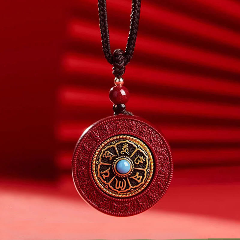 Collier cinabre Om Mani Padme Hum avec pendentif Yin Yang