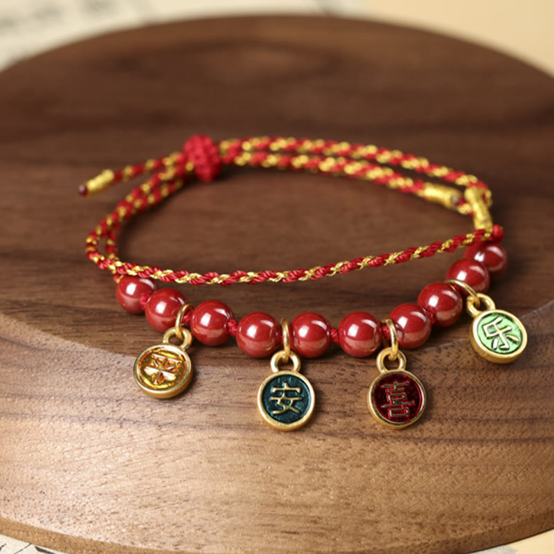 Bracelet de bénédiction réglable en fil rouge Cinabre Paix et Joie