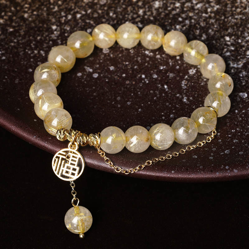 Bracelet en citrine avec le caractère Fu pour le bonheur et la prospérité